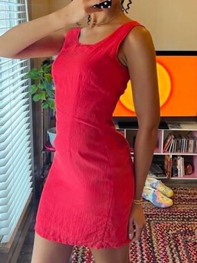 vintage red 100% silk mini dress, tomato red